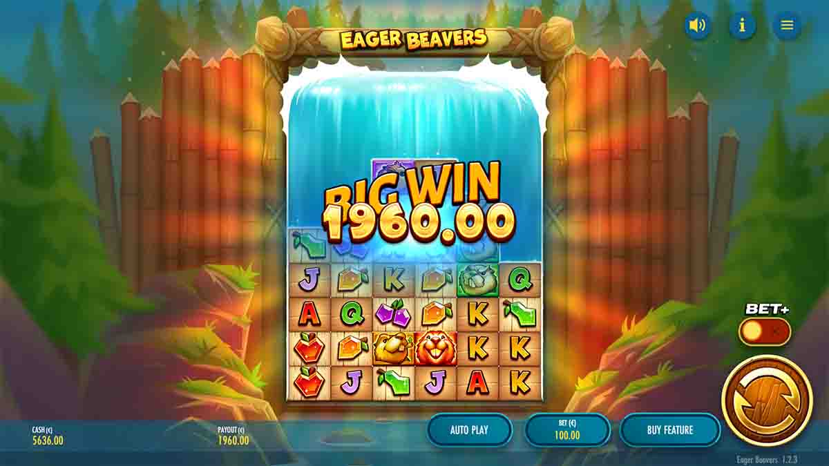 Eager Beavers slot game by Thunderkick, Big Win €1960