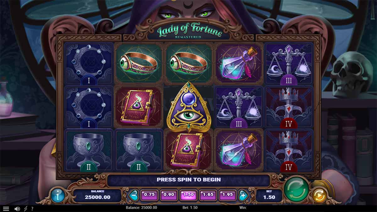 Lady of Fortune Remastered slot game by Play'n Go, Base Game view