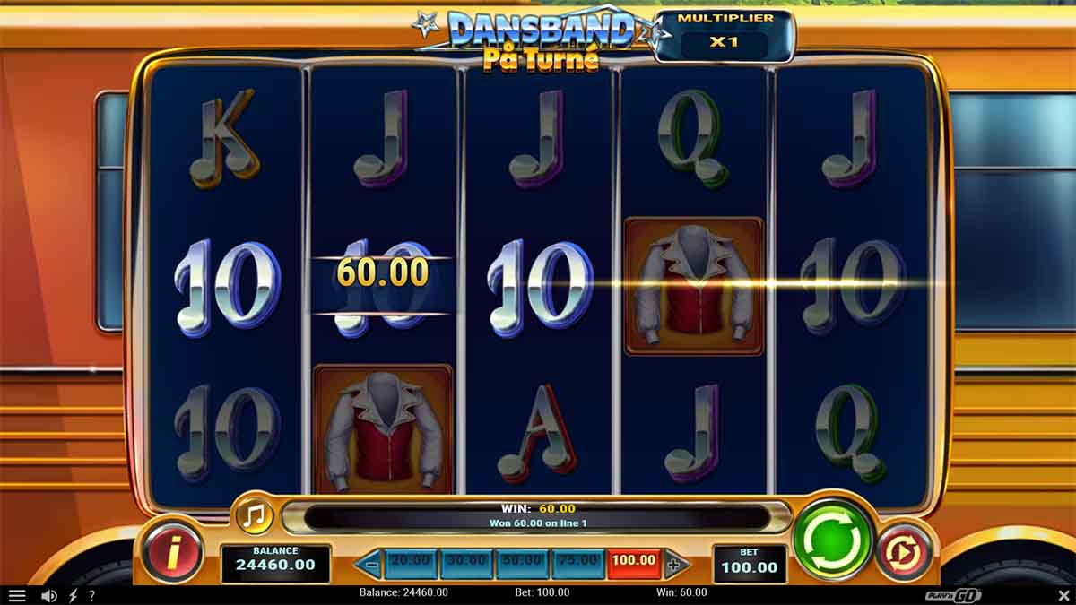 Dansband På Turné slot game by Play'n GO, showing Win of 60.00