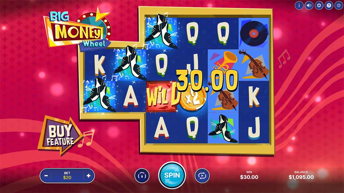 Big Money Wheel slot game by NetEnt, showing Win of 30.00