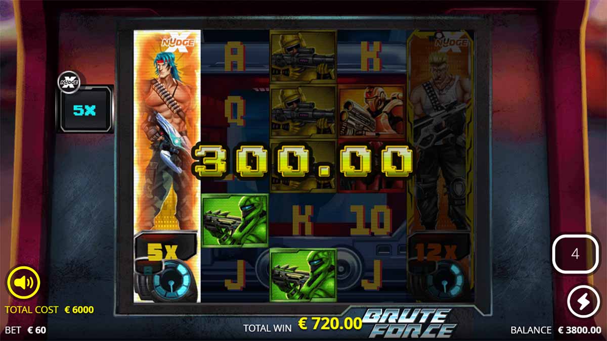 Brute Force slot game by Nolimit City, showing Win of 300.00