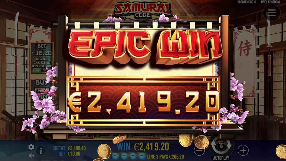 Samurai Code slot game by Pragmatic Play, epic win