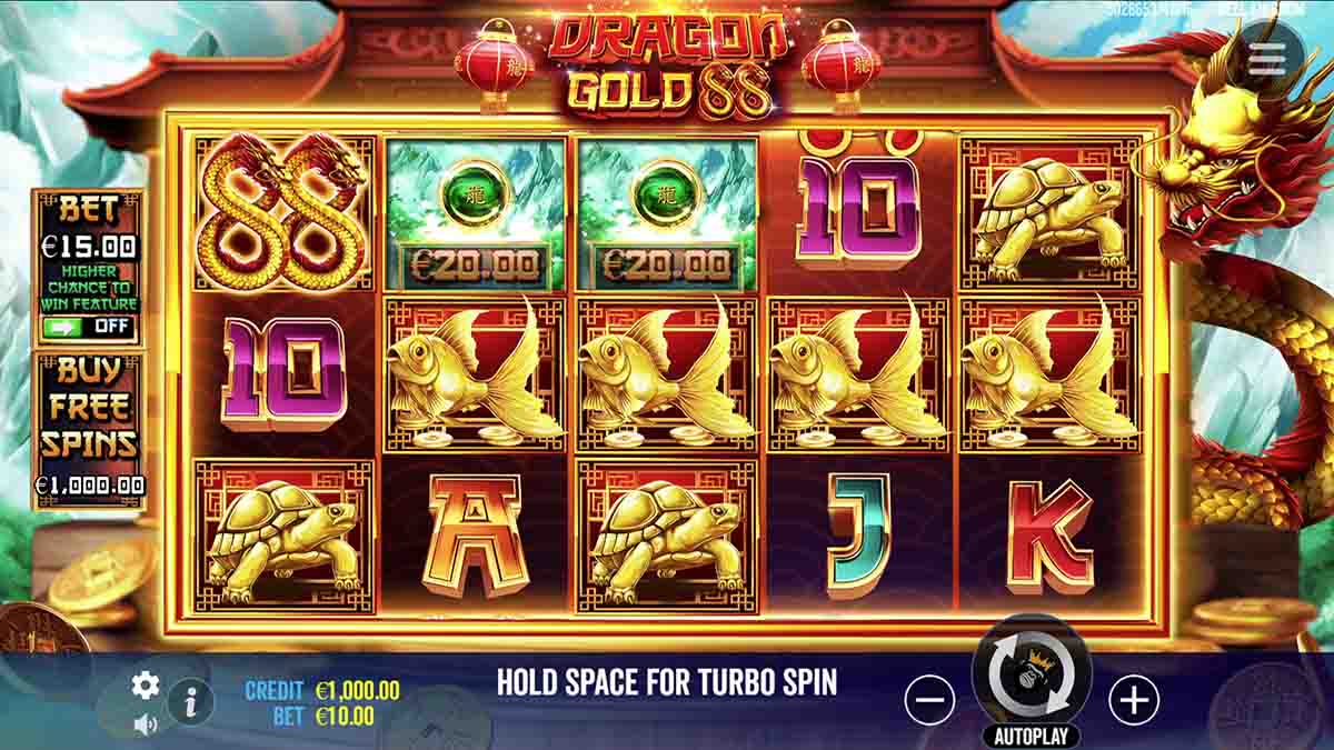 Dragon Gold 88 slot game by Pragmatic Play, base game view