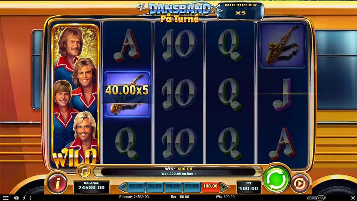 Dansband På Turné slot game by Play'n GO, showing Win of 600.00