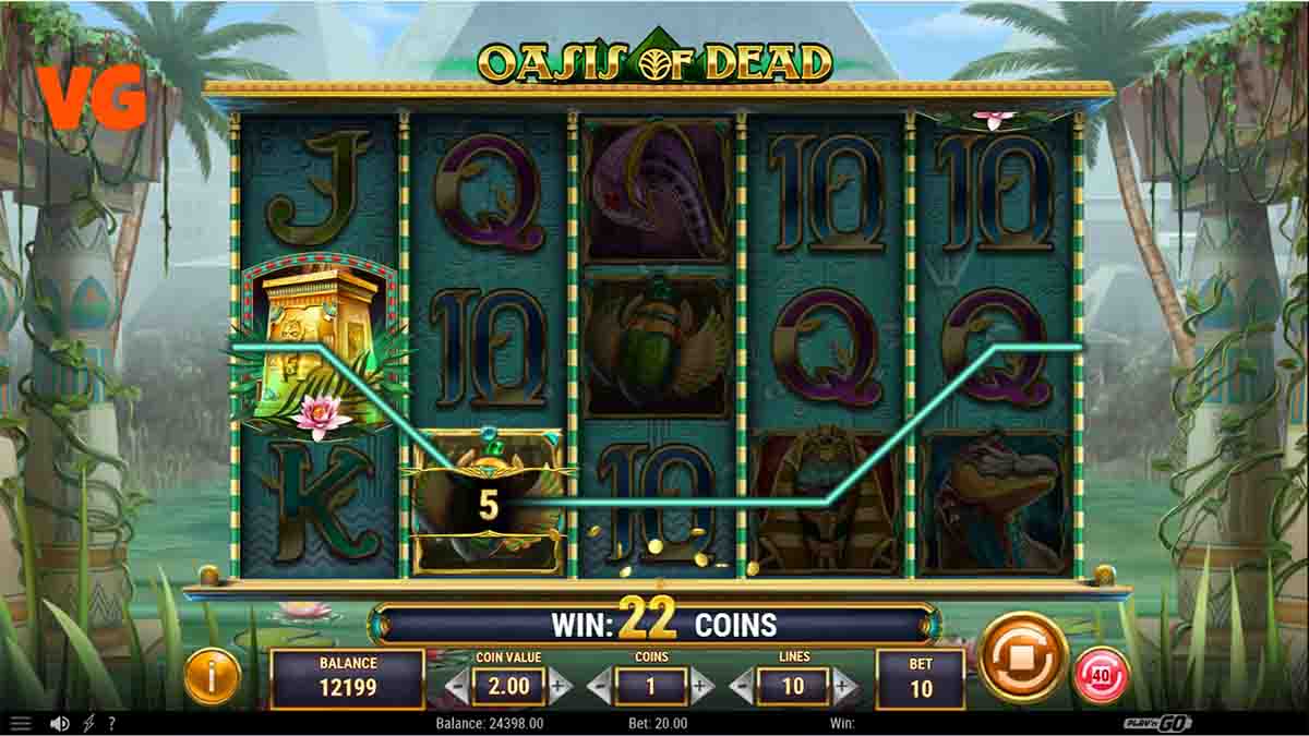 Oasis Of Dead slot game by Playn GO, 22 coins win