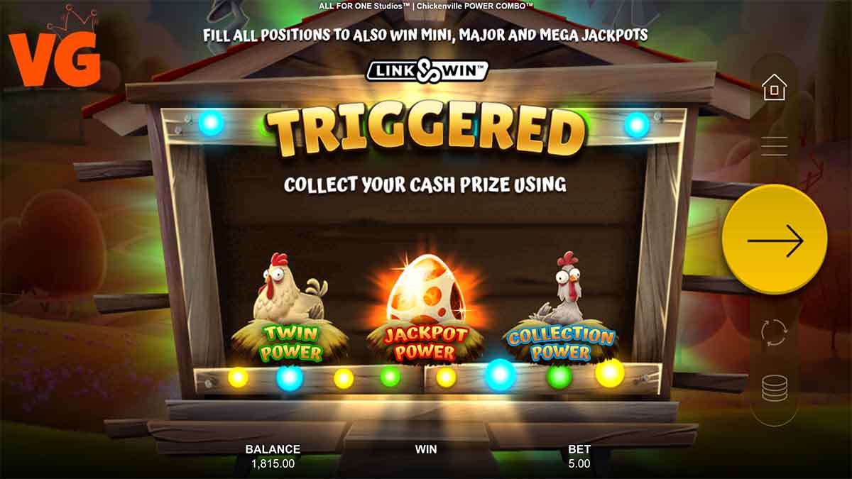 Chickenville Power Combo slot game by All For One Studios, jackpot power