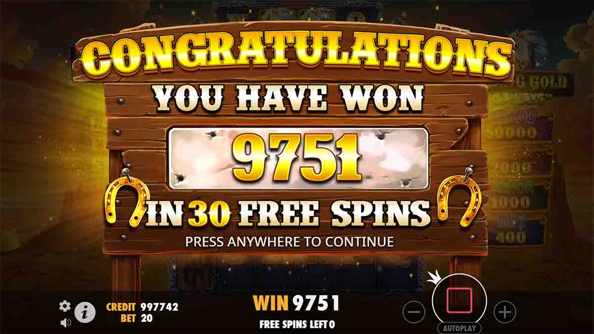 Mustang Gold Megaways slot game by Pragmatic Play, 9751 win in 30 free spins