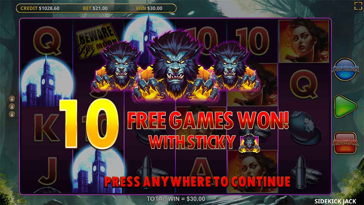 Sidekick Jack slot game by Wicked Games, featuring 10 Free Spins