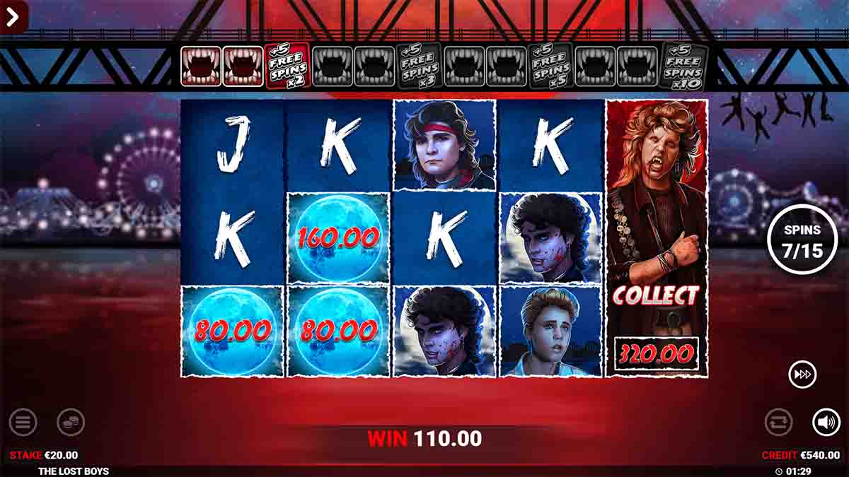 The Lost Boys slot game by Blueprint Gaming, Collect €320