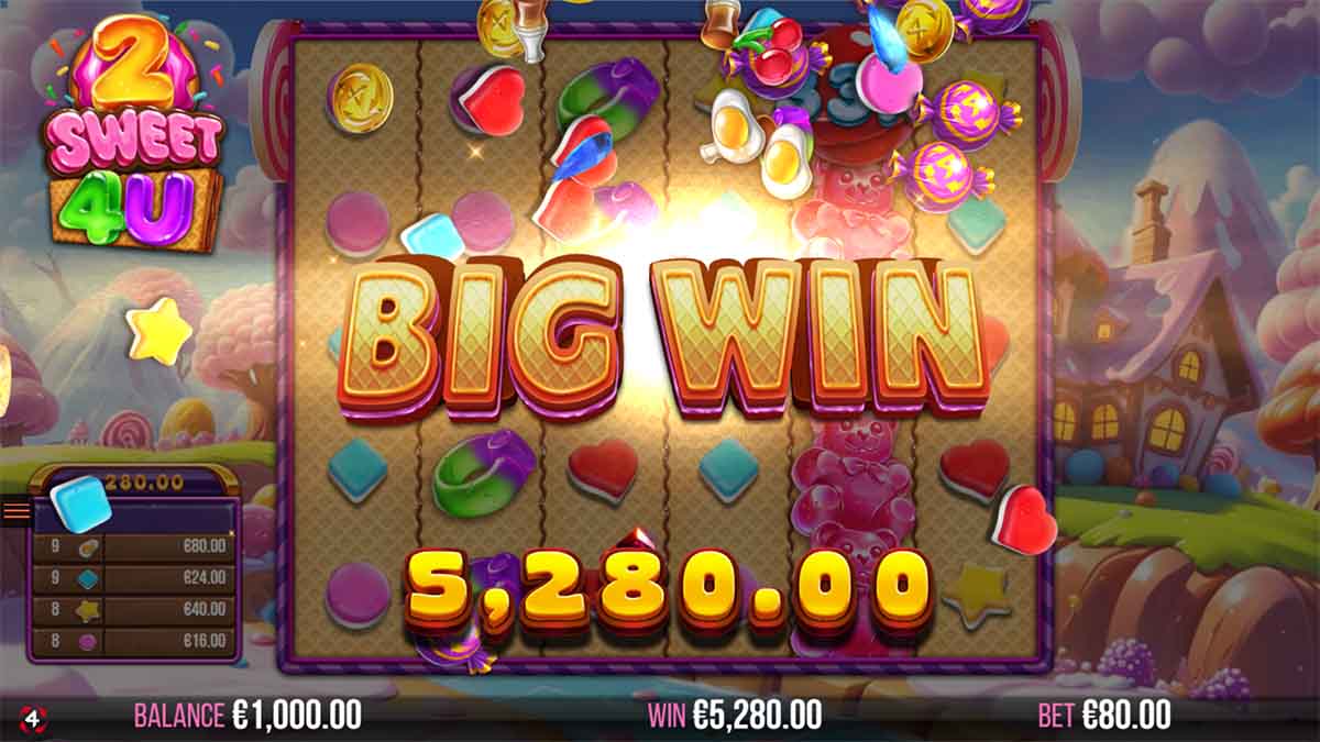 2 Sweet 4 U slot game by 4ThePlayer showing big win of €5,280