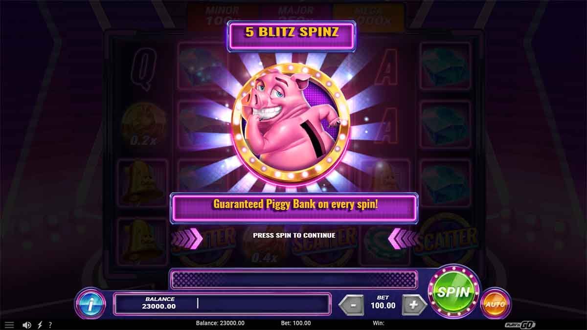 Piggy Blitz slot game by Play'n GO, featuring 5 Blitz Spinz