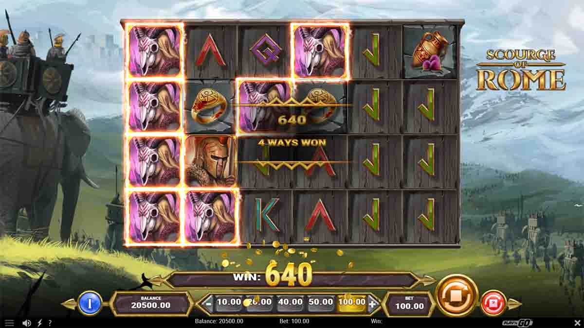 Scourge of Rome slot game by PlayN Go, 640 win