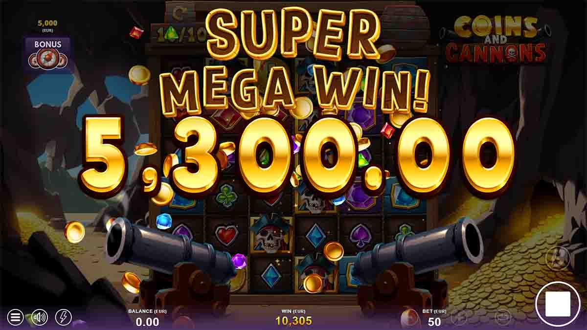 Coins and Cannons slot game by Slotmill featuring Mega Win of €5,300