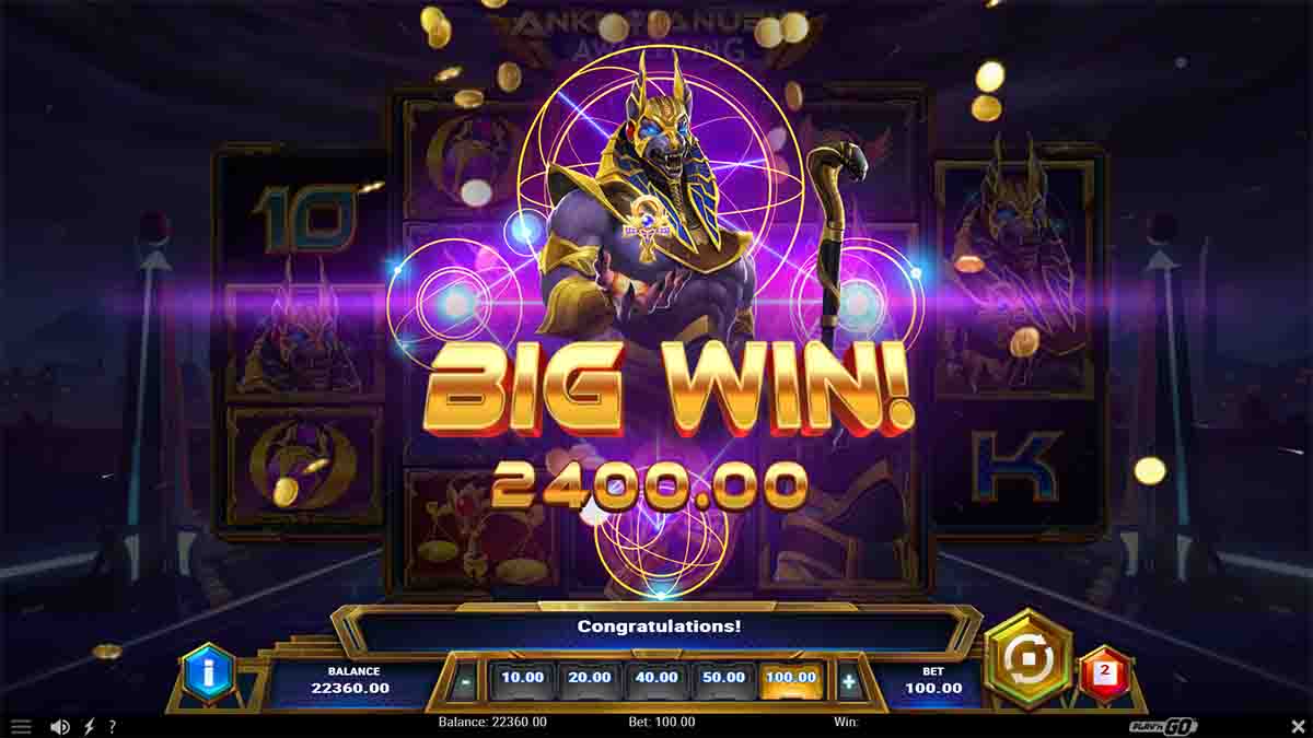 Ankh of Anubis Awakening slot game by Playn GO, Big win 2400