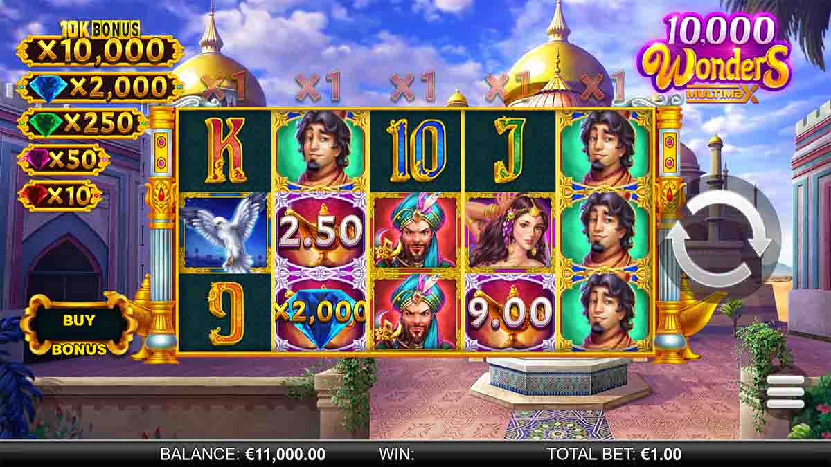 10,000 Wonders MultiMax slot game by ReelPlay, Base Game view