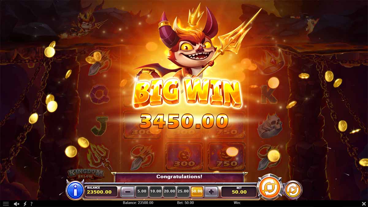 Kingdom Below slot game by Playn Go showing big win of 3450