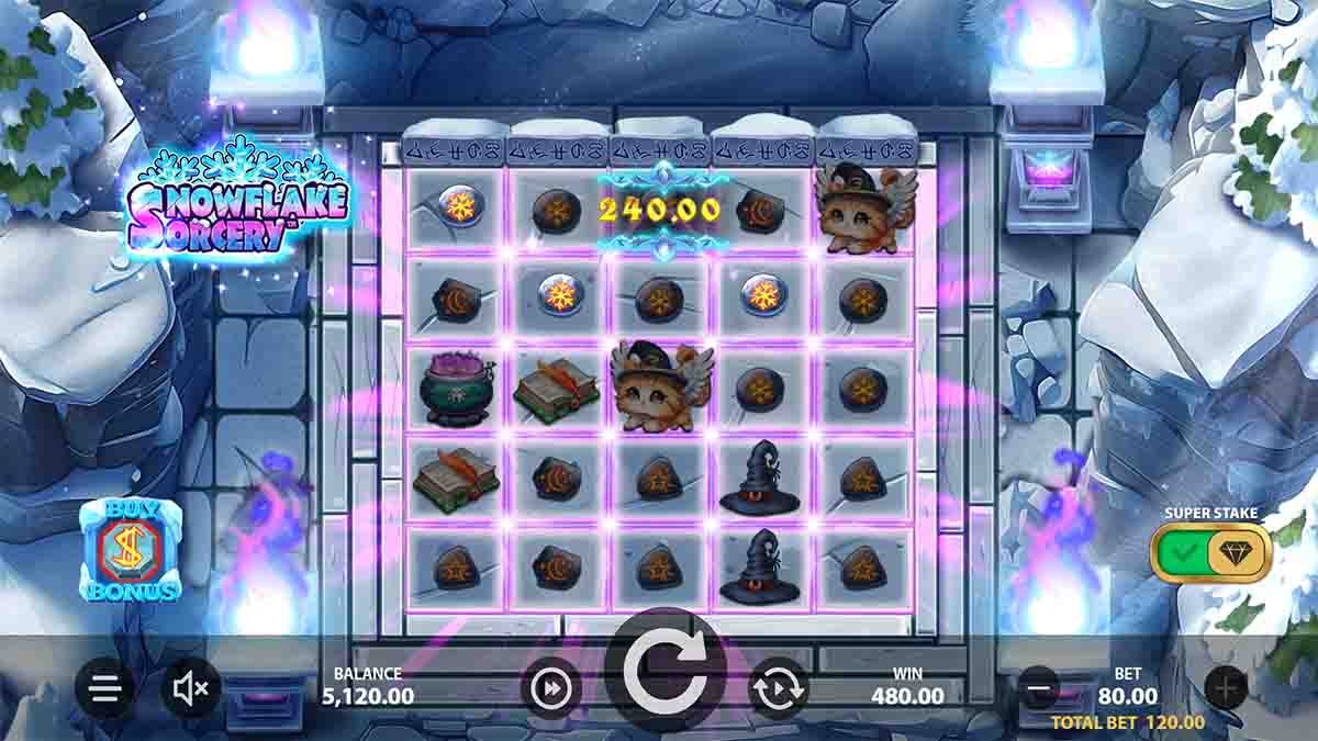 Snowflake Sorcery slot game by Stakelogic, Win 480