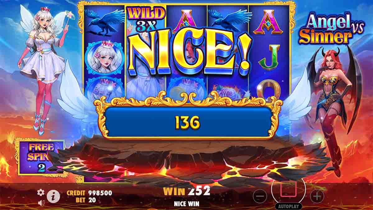 Angel vs Sinner slot game by Pragmatic Play, 136 Nice win