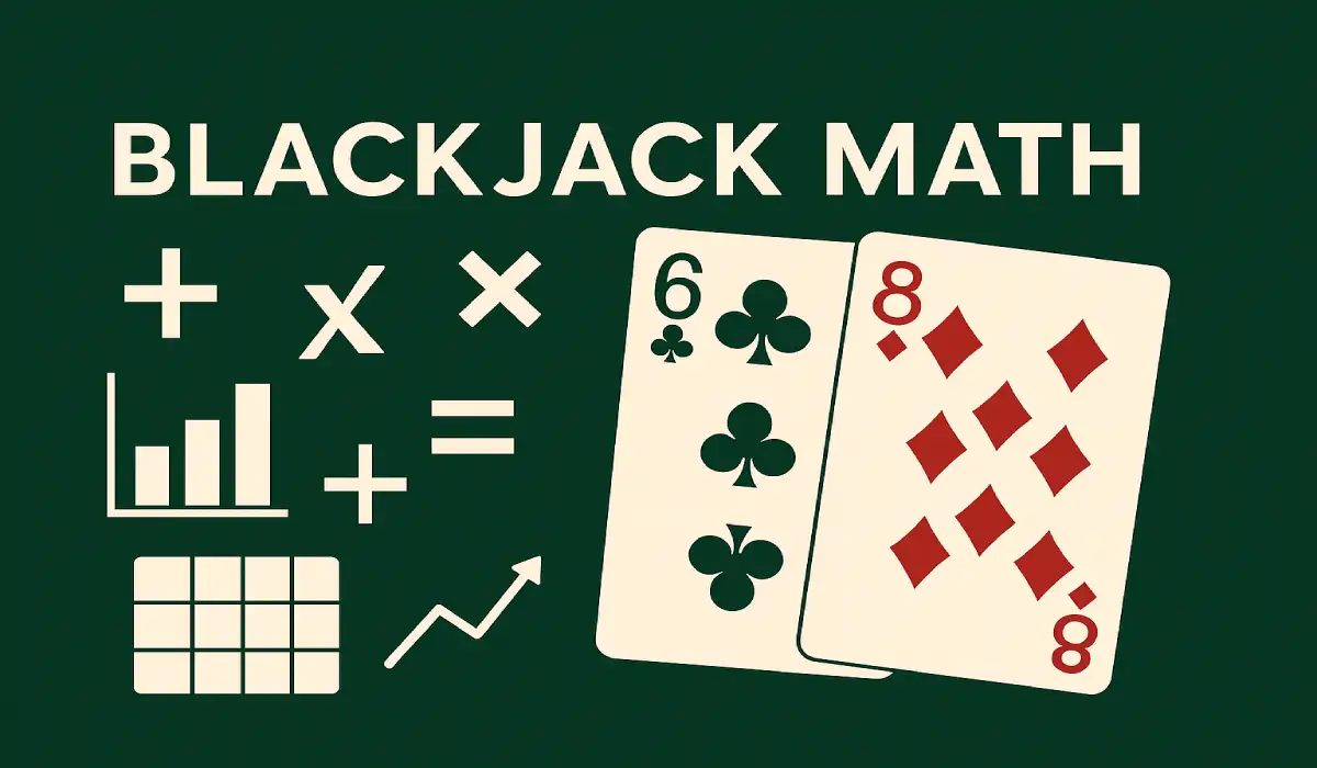 image that shows text blackjack math two cards six and eight with some staticstic icons