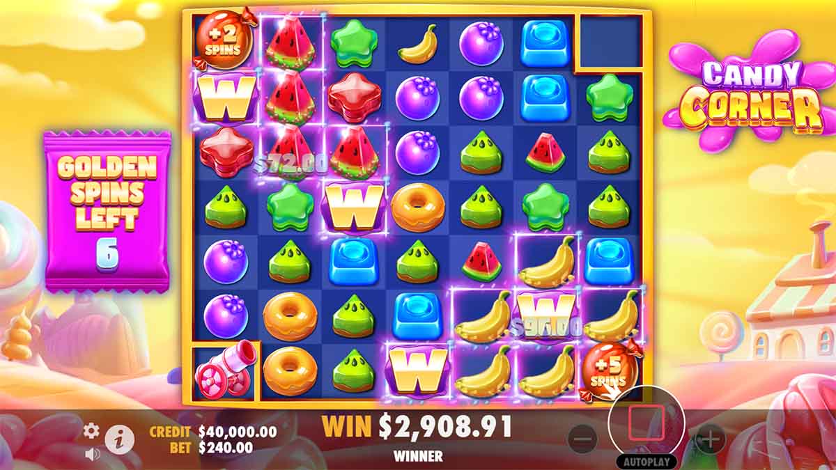 Candy Corner slot game by Pragmatic Play, showing Winning Combinations