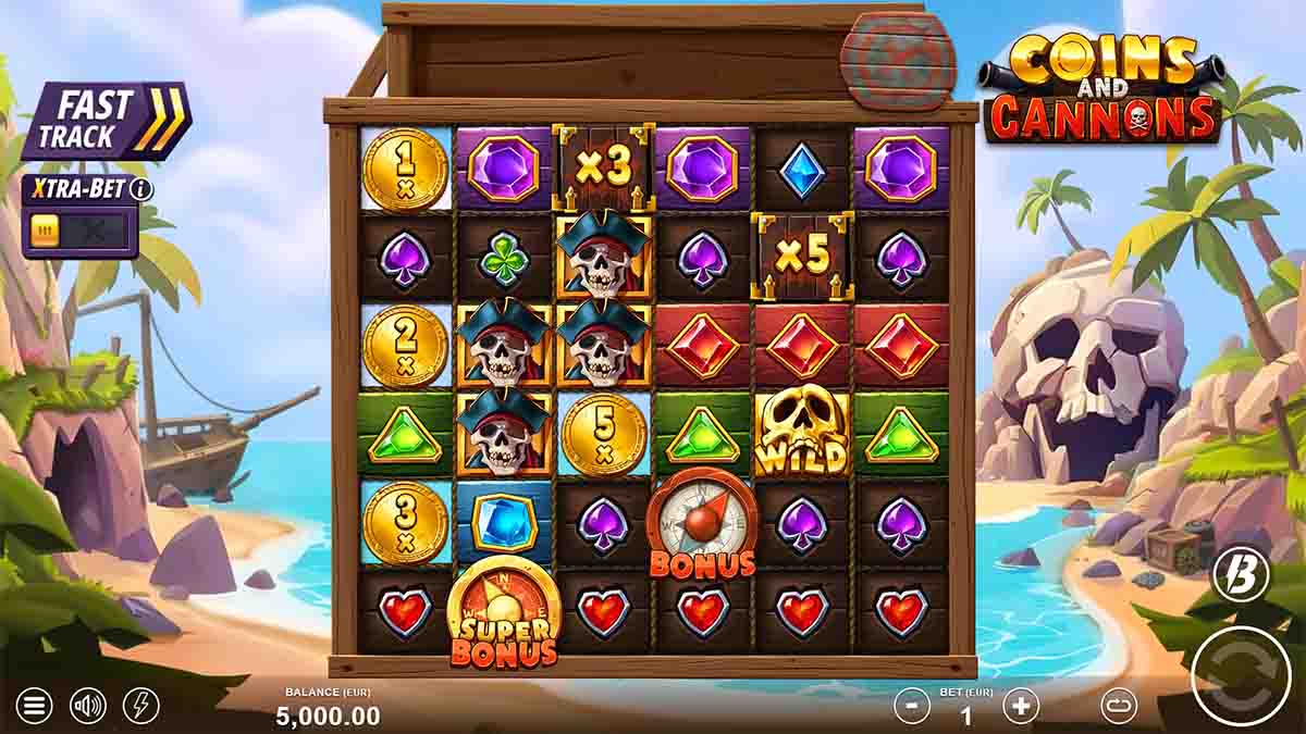 Coins and Cannons slot game by Slotmill, Base game view