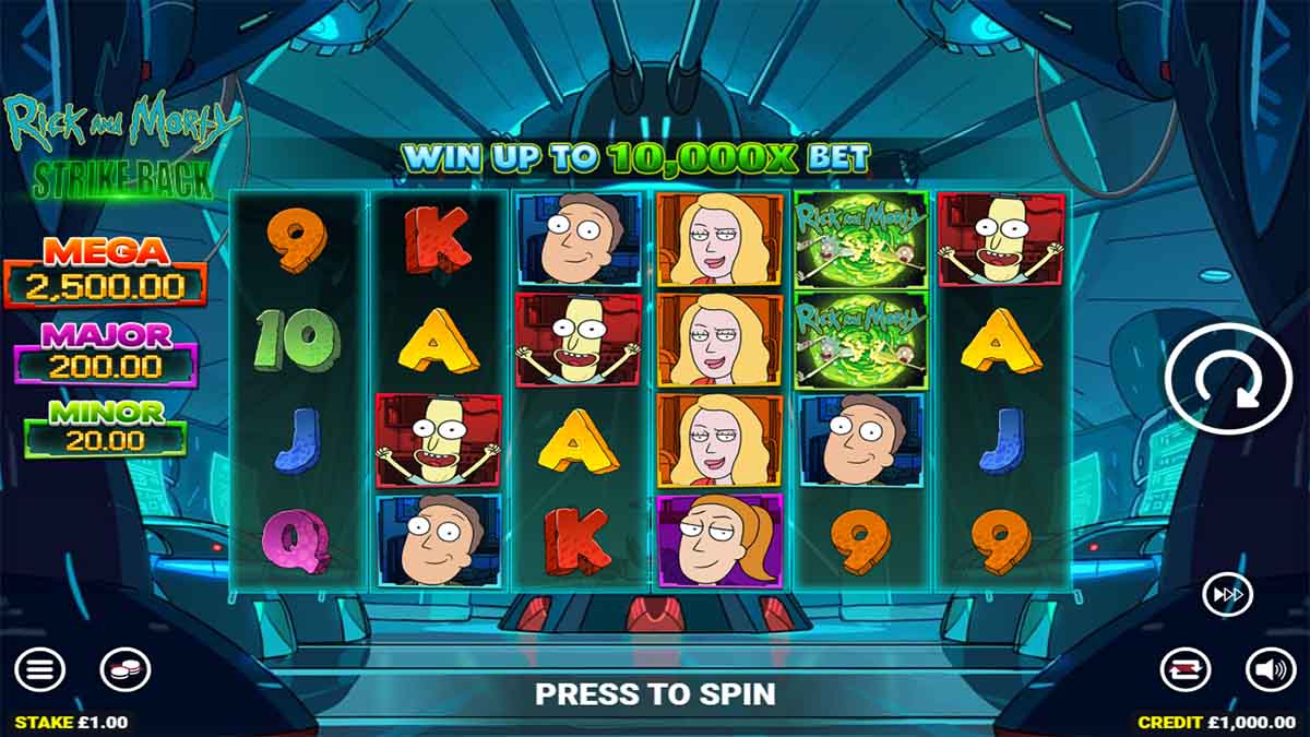 Rick and Morty Strike Back slot game by Blueprint Gaming, Base Game view