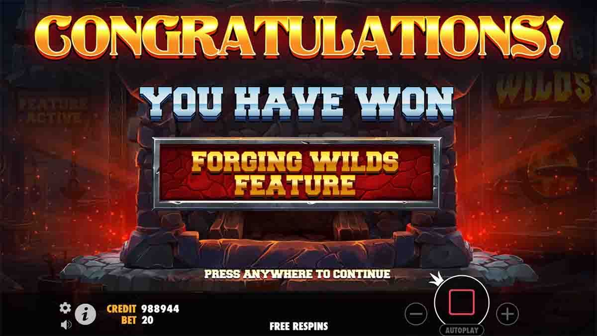 Forging Wilds slot game by Pragmatic Play, Won Forging Wild Feature