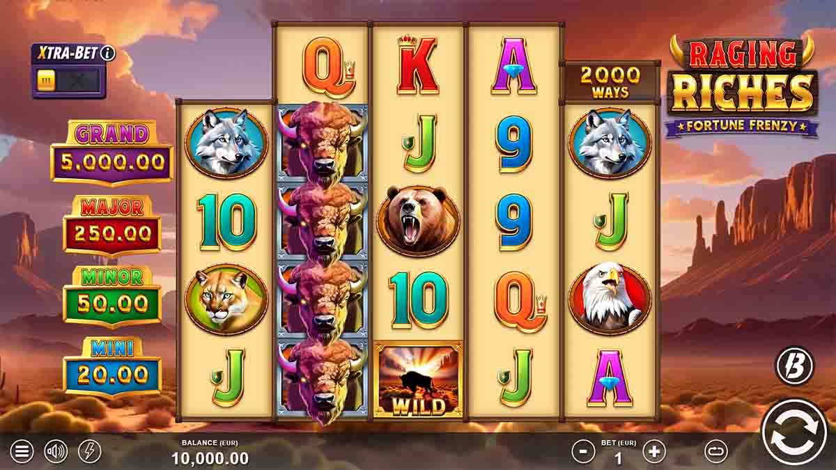 Raging Riches slot game by Slotmill, base game