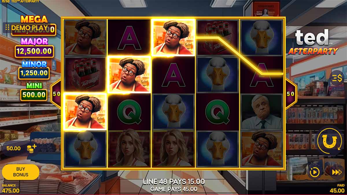 Ted 2 Afterparty slot game by Lucksosme, showing Win of 45.00