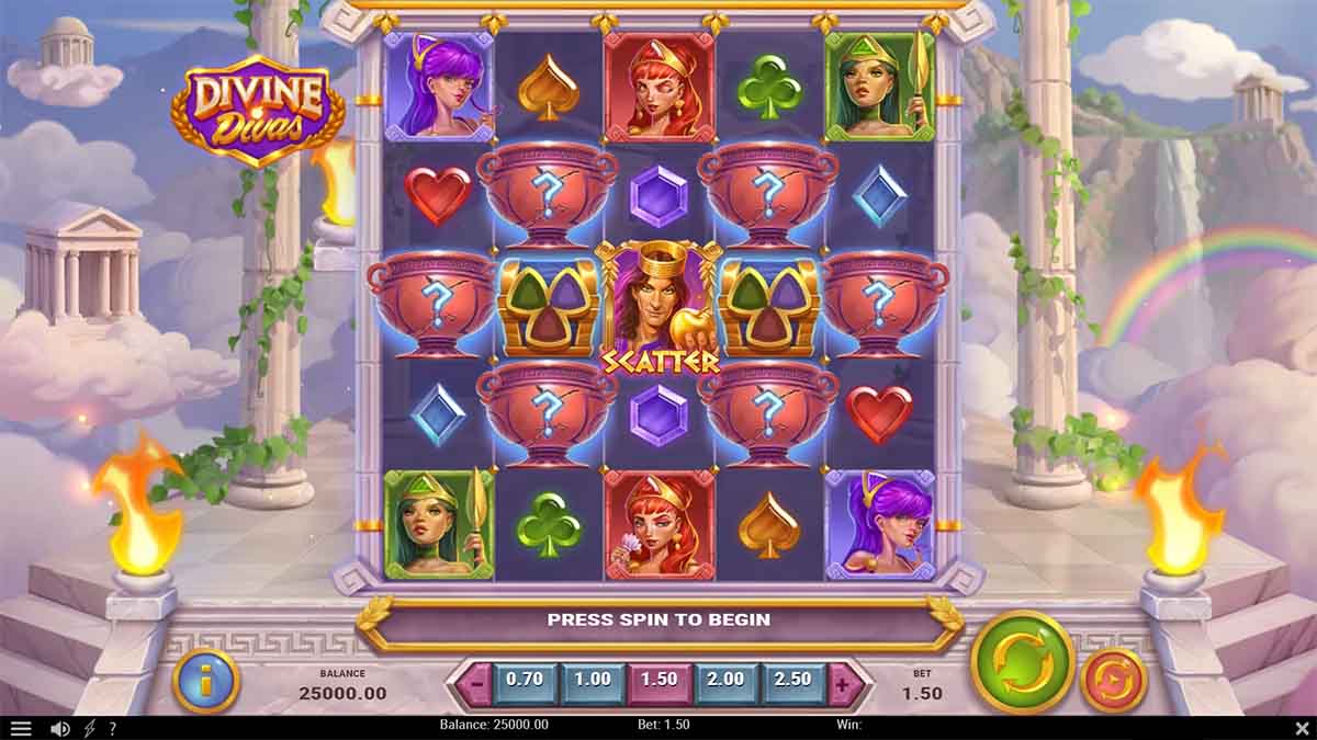 Divine Divas slot game by Playn Go, Base Game view