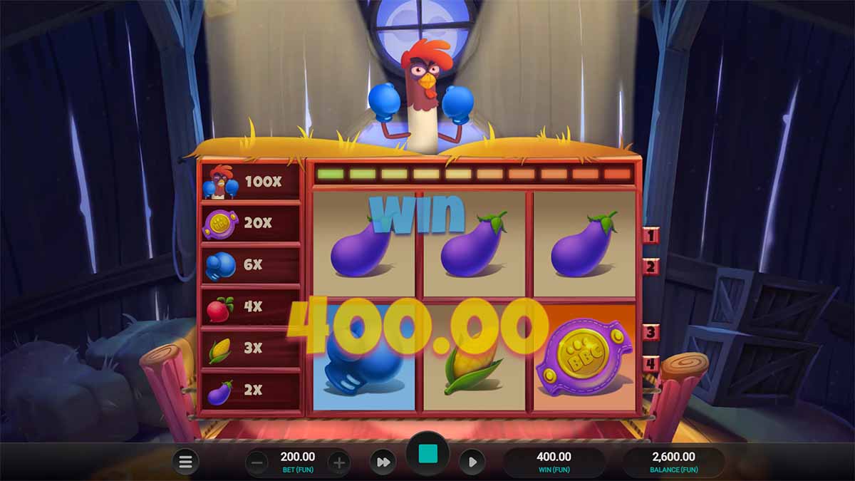 Feather Fury slot game by Relax Gaming showing win of 400.00