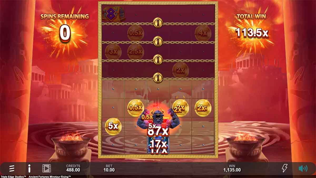 Ancient Fortunes Minotaur Rising slot game by Triple Edge Studions, 113.5x win