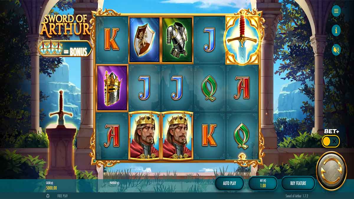 Sword of Arthur slot game by Thunderkick, Base Game view