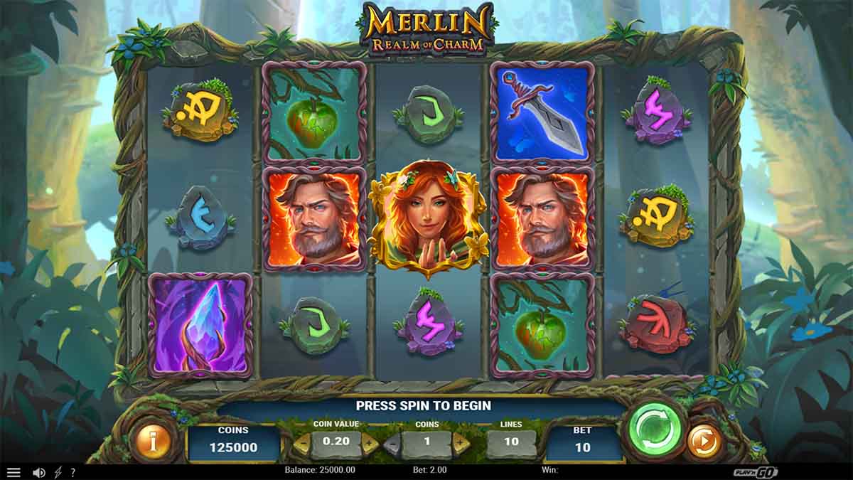 Merlin Realm of Charm slot game by Play'n GO, Base Game view