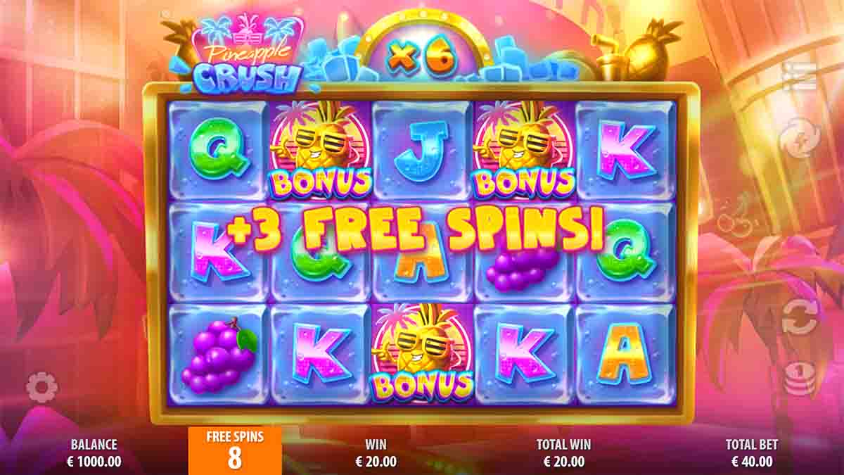 Pineapple Crush slot game by Quickspin, +3 free spins