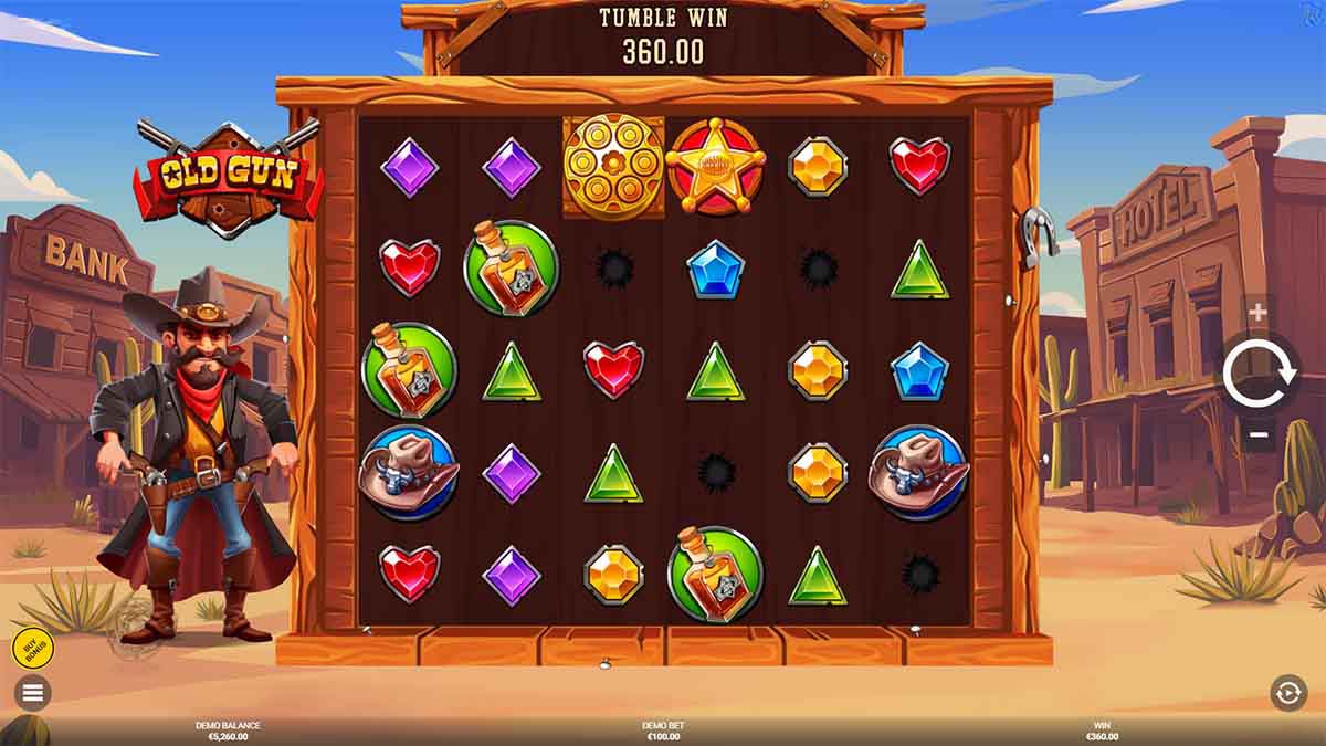 Old Gun slot game by Backseat Gaming,  €360 win