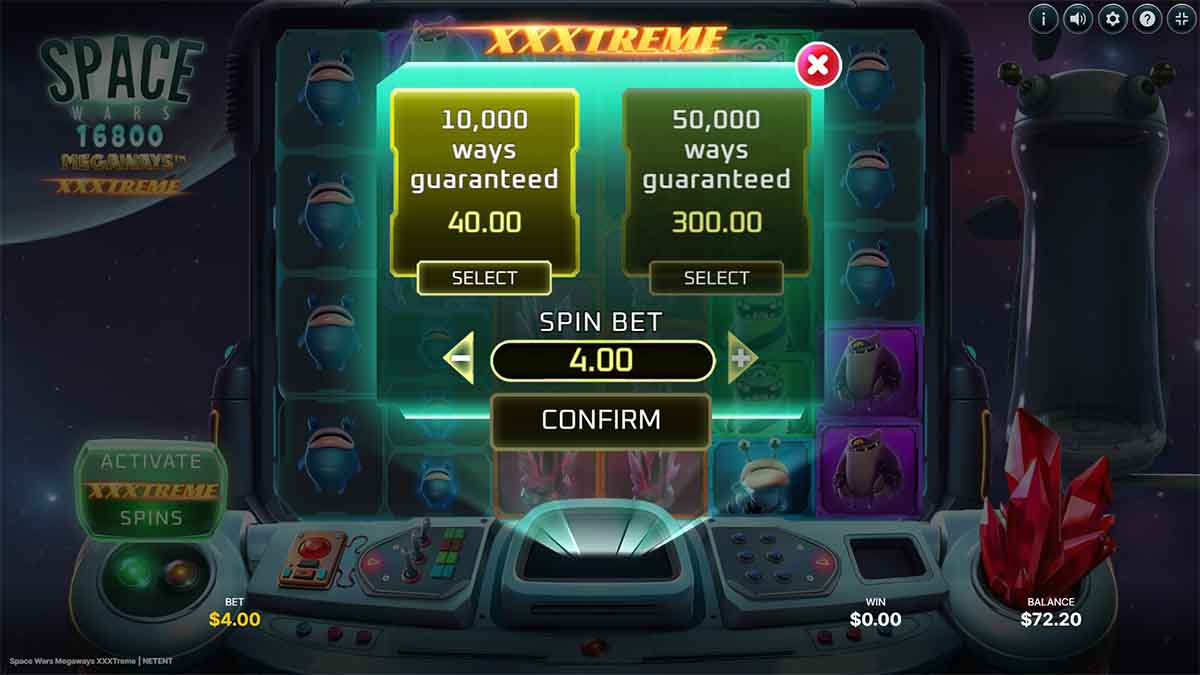 Space Wars XXXtreme Megaways slot game by NetEnt, Activate XXXtreme Spins