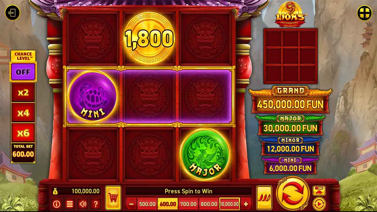 9 Lions Hold The Jackpot slot game by Wazdan, base game view