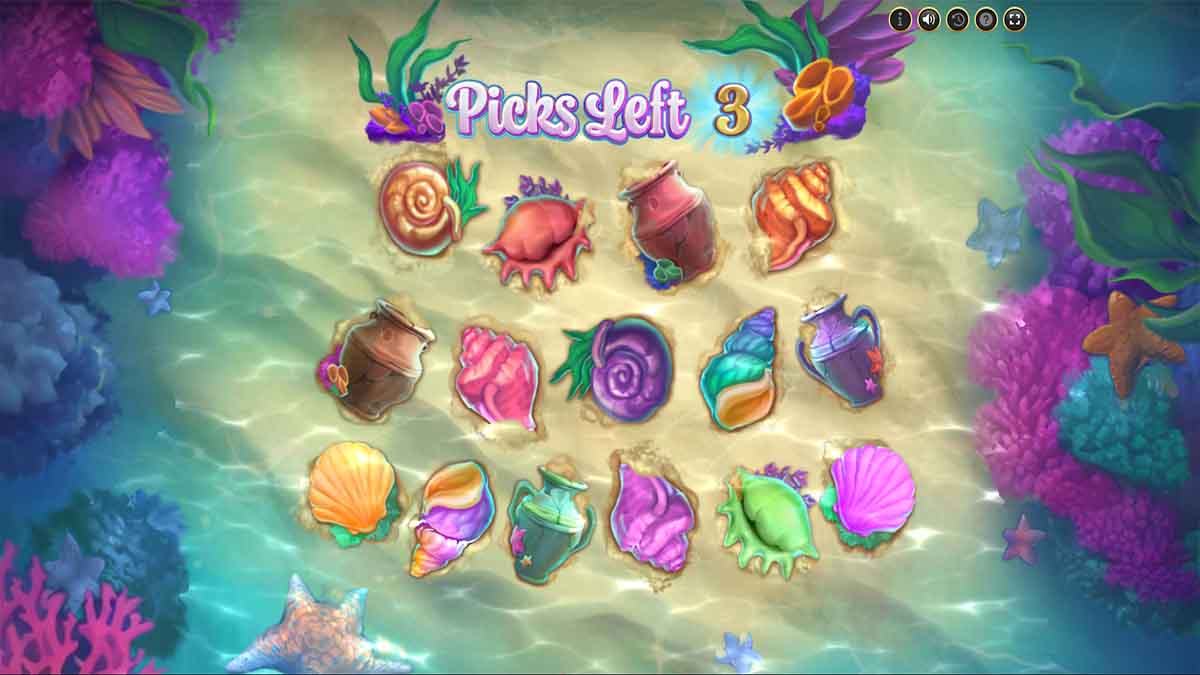 Mermaids slot game by NetEnt showing 3 picks left