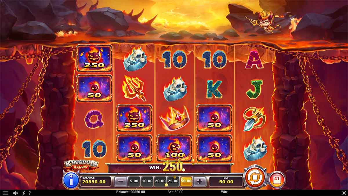 Kingdom Below slot game by Playn Go showing win of 250