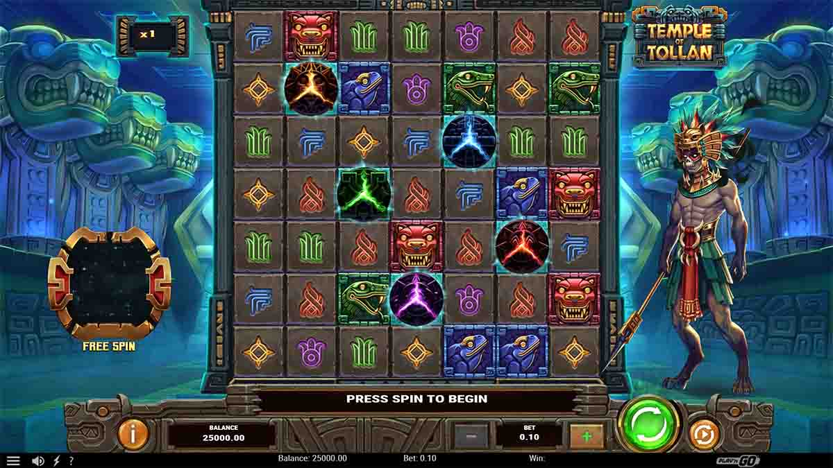 Temple of Tollan slot game by Play'n GO, Base Game view