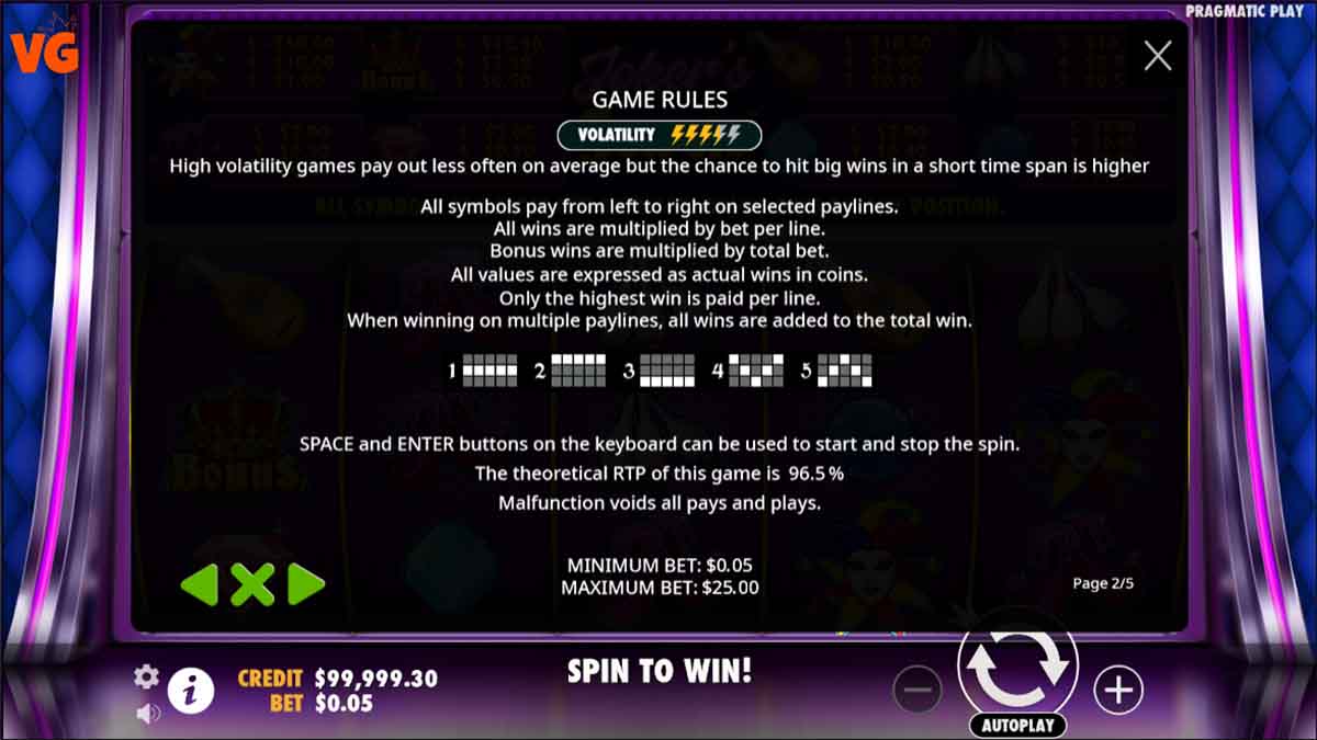 Jokers Jewels slot game by Pragmatic Play, game rules 2