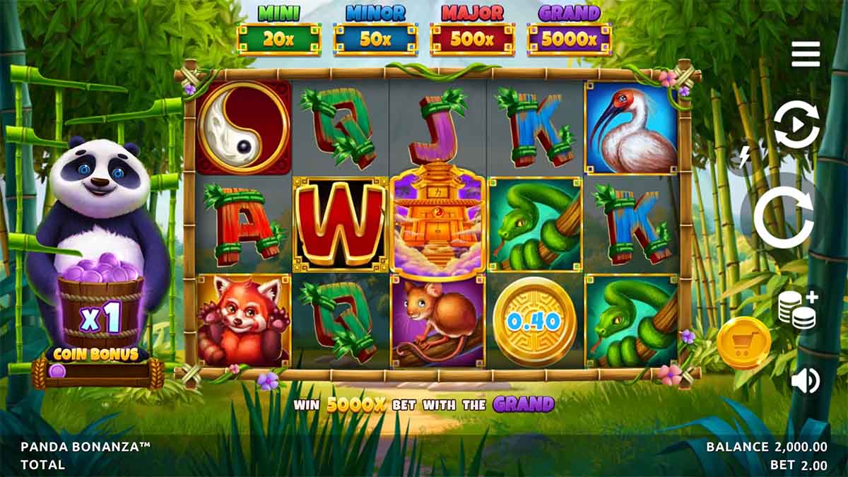 Panda Bonanza slot game by Northern Lights Gaming, Base Game view