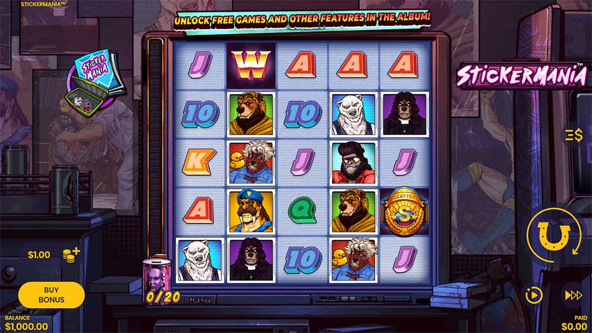 Stickermania slot game by Lucksome, Base Game view