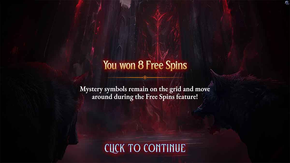 Empress of the Shadows slot game by Bullshark Games showing win of 8 Free Spins