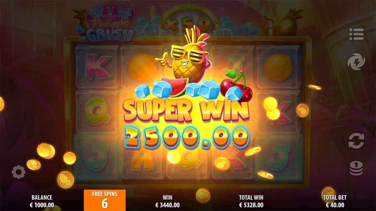 Pineapple Crush slot game by Quickspin, €2500 Super win