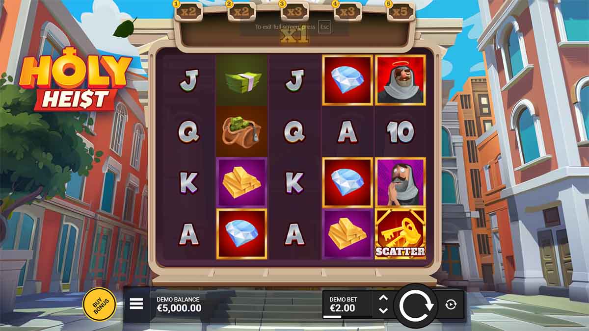 Holy Heist slot game by Bullshark Games, Base Game view