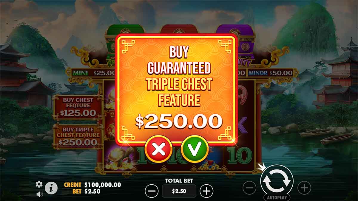 Chests of Cai Shen slot game by Pragmatic Play, featuring Buy Triple Chests