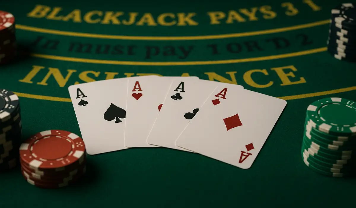 four aces on blackjack table