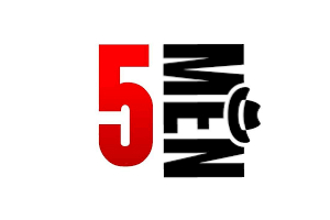 5 Men logo features a large red number 5, followed by the text MEN rotated 90 degrees, with a hat placed on the letter E